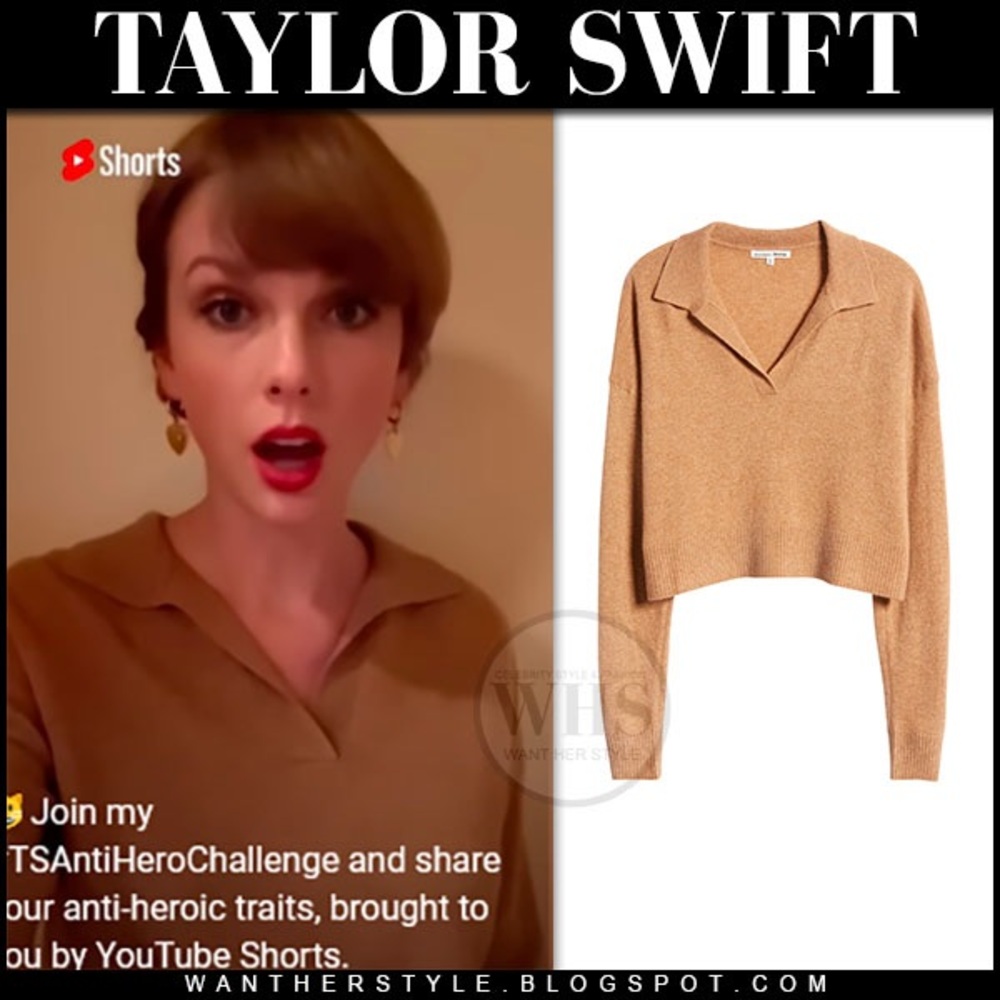 Reformation Cropped Cashmere Polo Swearer in Camel